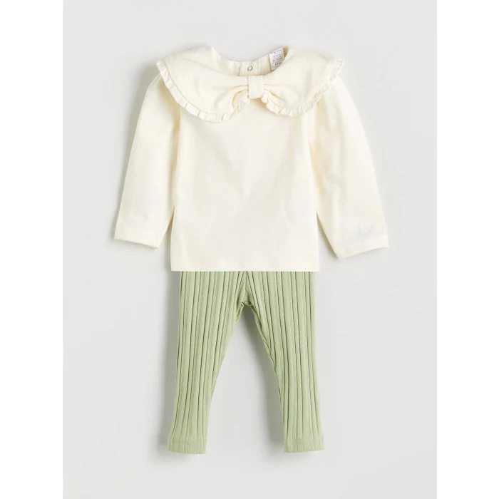 LCW baby Ekru Bebe Yaka Kız Bebek Sweatshirt ve Tayt 2li