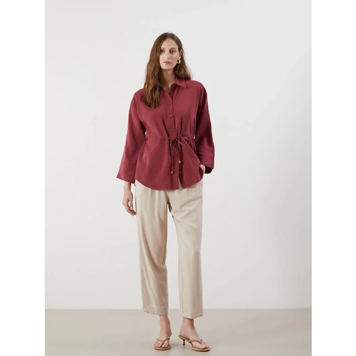 LCWAIKIKI Classic Bordo Oversize Modal Karışımlı Kadın Gömlek