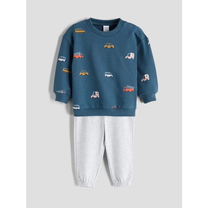 LCW baby Petrol Baskılı Erkek Bebek Sweatshirt ve Eşofman Alt 2li Takım