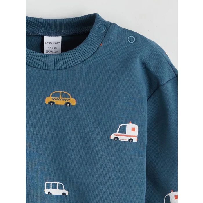 LCW baby Petrol Baskılı Erkek Bebek Sweatshirt ve Eşofman Alt 2li Takım