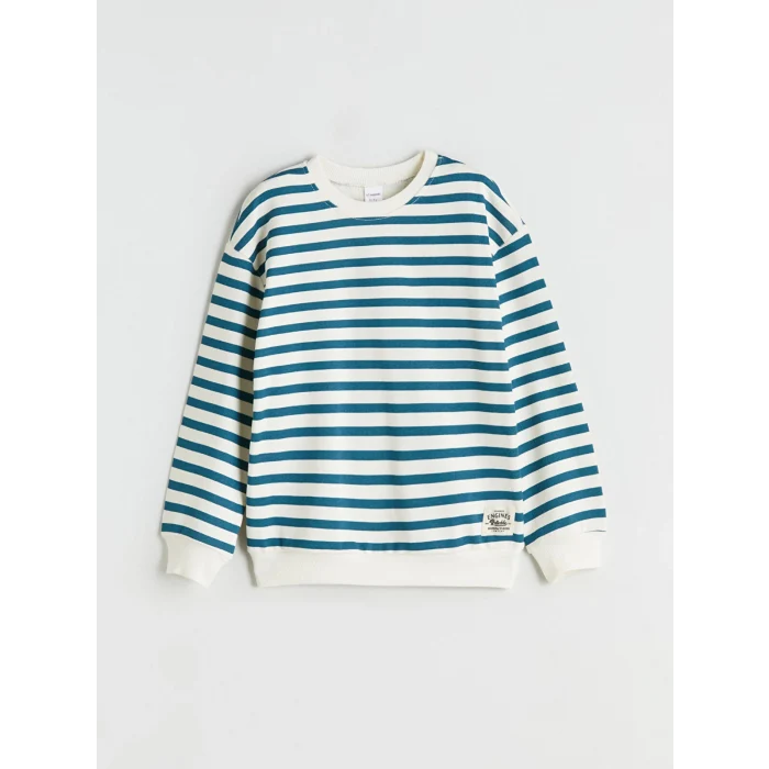 LCW Kids Bej Bisiklet Yaka Çizgili Erkek Çocuk Sweatshirt ve Eşofman Alt 2li