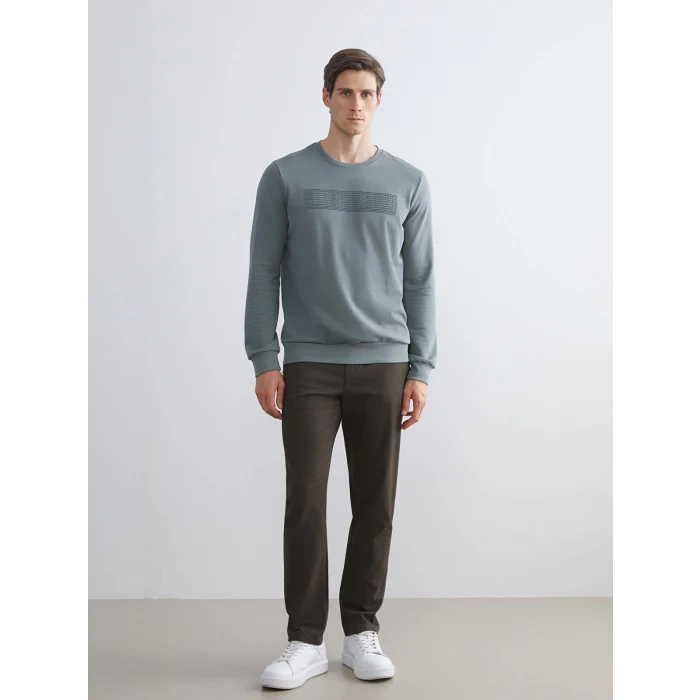 LCWAIKIKI Classic Yeşil Bisiklet Yaka Uzun Kollu Baskılı Erkek Sweatshirt