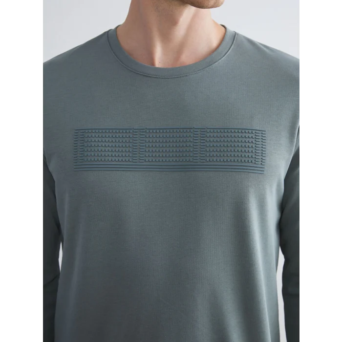 LCWAIKIKI Classic Yeşil Bisiklet Yaka Uzun Kollu Baskılı Erkek Sweatshirt