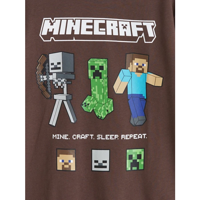 LCW Kids Kahverengi Bisiklet Yaka Minecraft Baskılı Erkek Çocuk Sweatshirt
