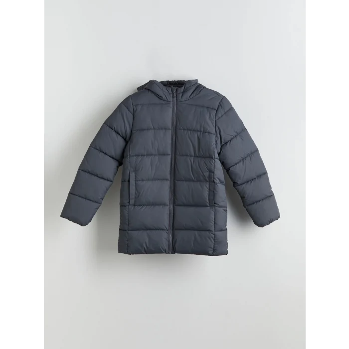 LCW Kids Gri Kapüşonlu Erkek Çocuk Şişme Mont