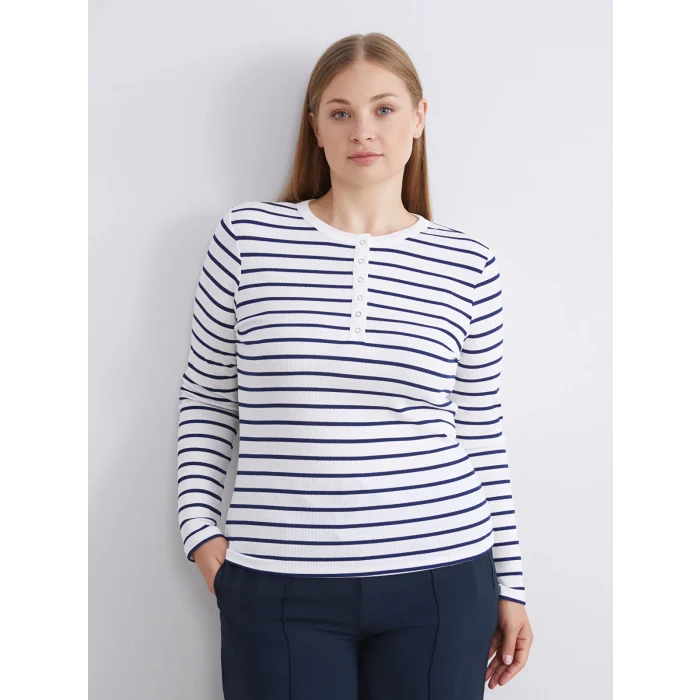 LCWAIKIKI Classic Lacivert Bisiklet Yaka Çizgili Kadın Body