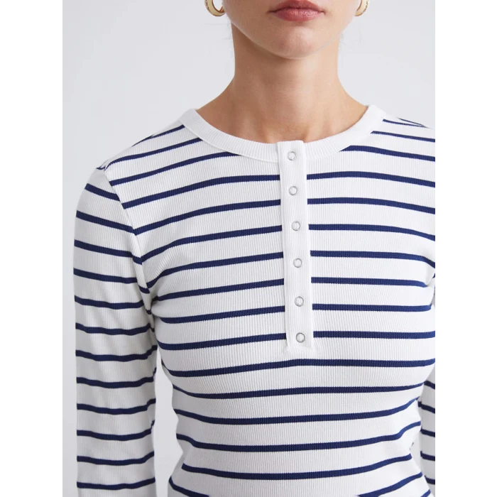 LCWAIKIKI Classic Lacivert Bisiklet Yaka Çizgili Kadın Body