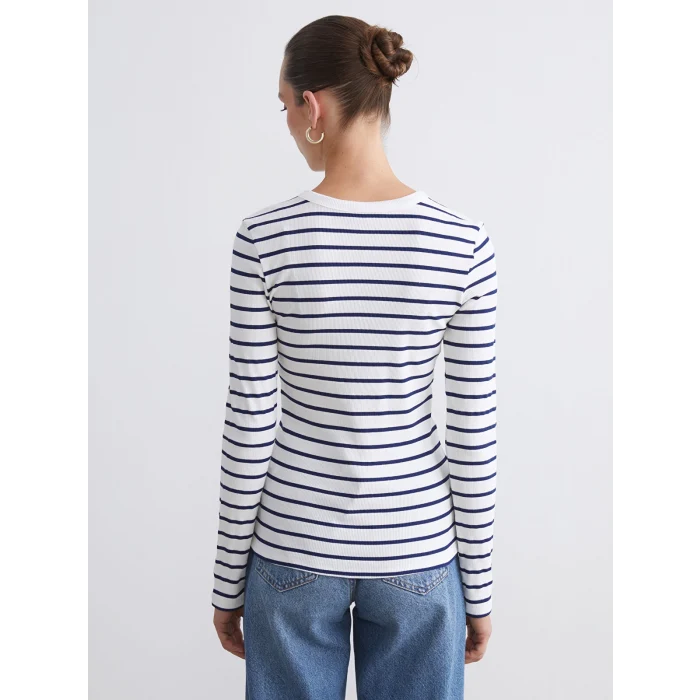 LCWAIKIKI Classic Lacivert Bisiklet Yaka Çizgili Kadın Body