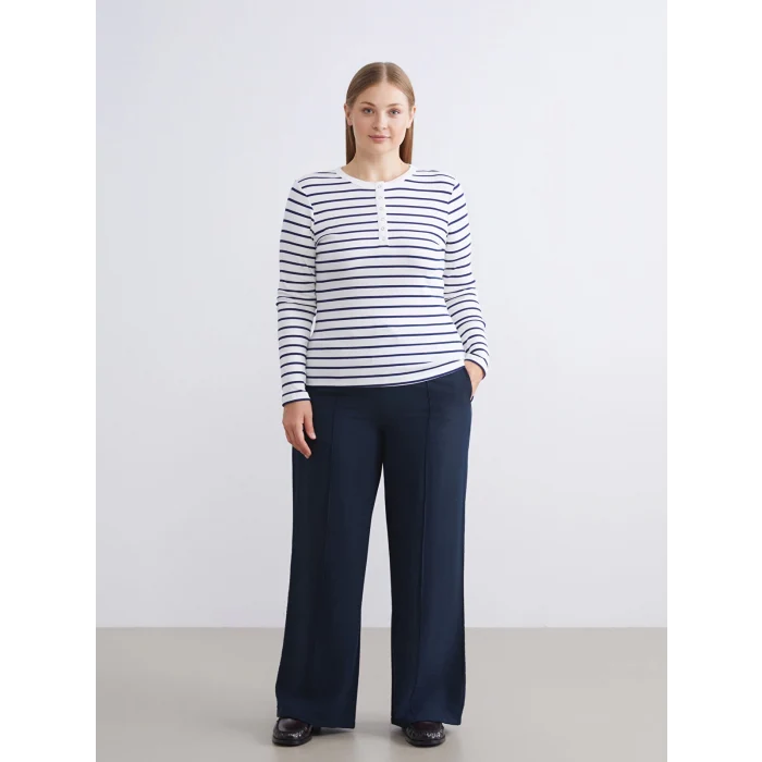 LCWAIKIKI Classic Lacivert Bisiklet Yaka Çizgili Kadın Body