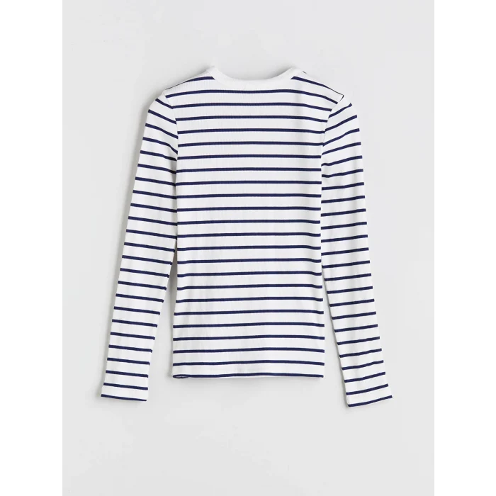 LCWAIKIKI Classic Lacivert Bisiklet Yaka Çizgili Kadın Body