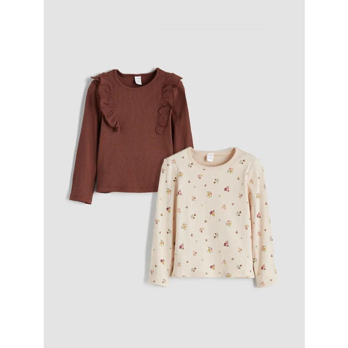 LCW Kids Bej Bisiklet Yaka Kız Çocuk Tişört 2li