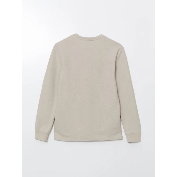 LCWAIKIKI Classic Bej Uzun Kollu Dokulu Erkek Tişört