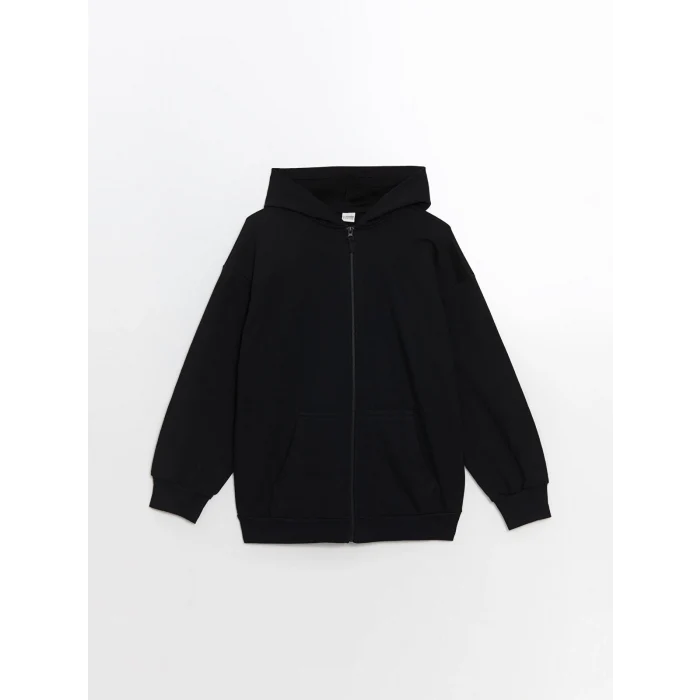 LCW Kids Siyah Kapüşonlu Kız Çocuk Fermuarlı Sweatshirt