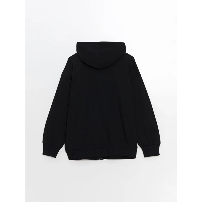 LCW Kids Siyah Kapüşonlu Kız Çocuk Fermuarlı Sweatshirt