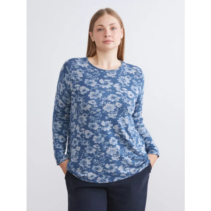 LCW Grace Indigo Bisiklet Yaka Çiçekli Bluz