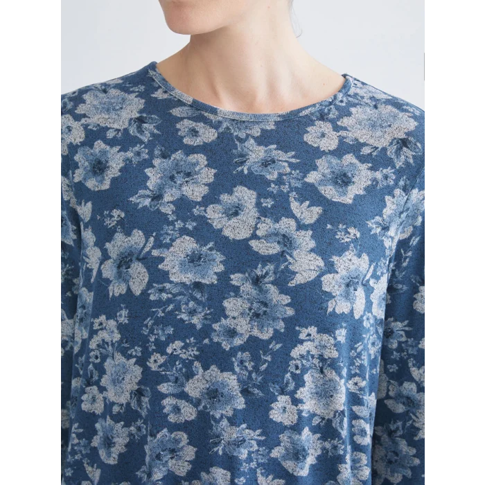 LCW Grace Indigo Bisiklet Yaka Çiçekli Bluz