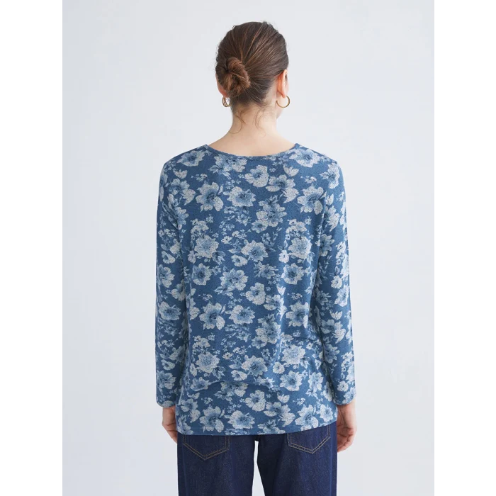 LCW Grace Indigo Bisiklet Yaka Çiçekli Bluz