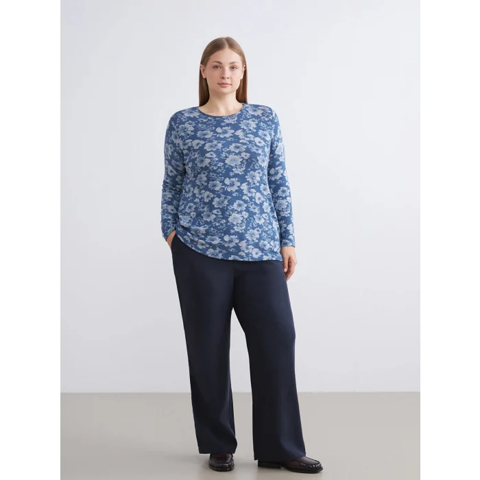 LCW Grace Indigo Bisiklet Yaka Çiçekli Bluz