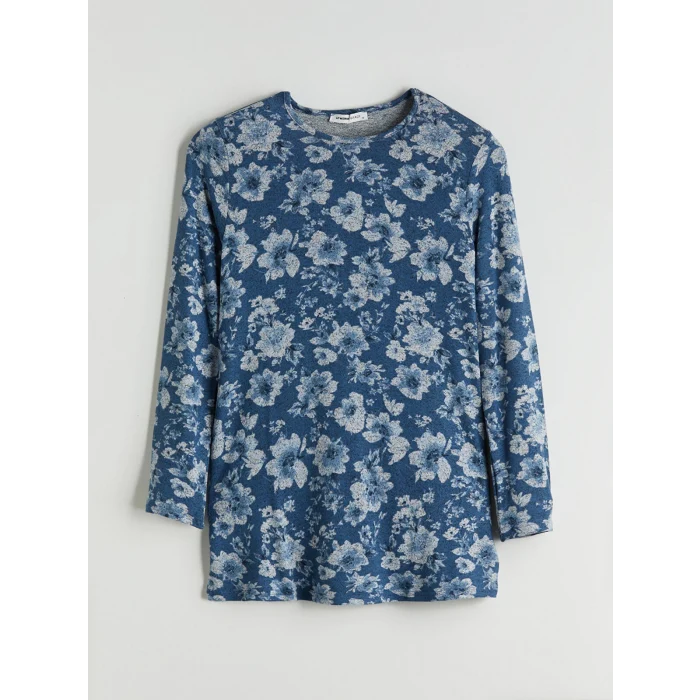 LCW Grace Indigo Bisiklet Yaka Çiçekli Bluz