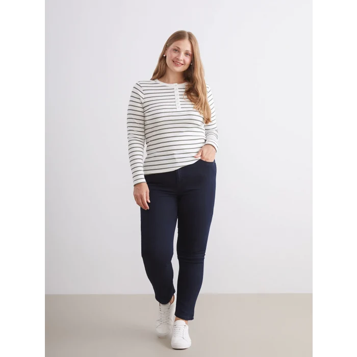 LCWAIKIKI Classic Yeşil Bisiklet Yaka Çizgili Kadın Body