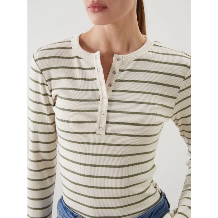 LCWAIKIKI Classic Yeşil Bisiklet Yaka Çizgili Kadın Body