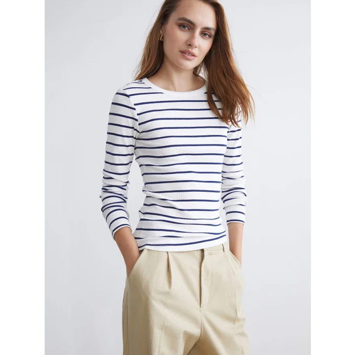 LCWAIKIKI Classic Lacivert Bisiklet Yaka Çizgili Kadın Body