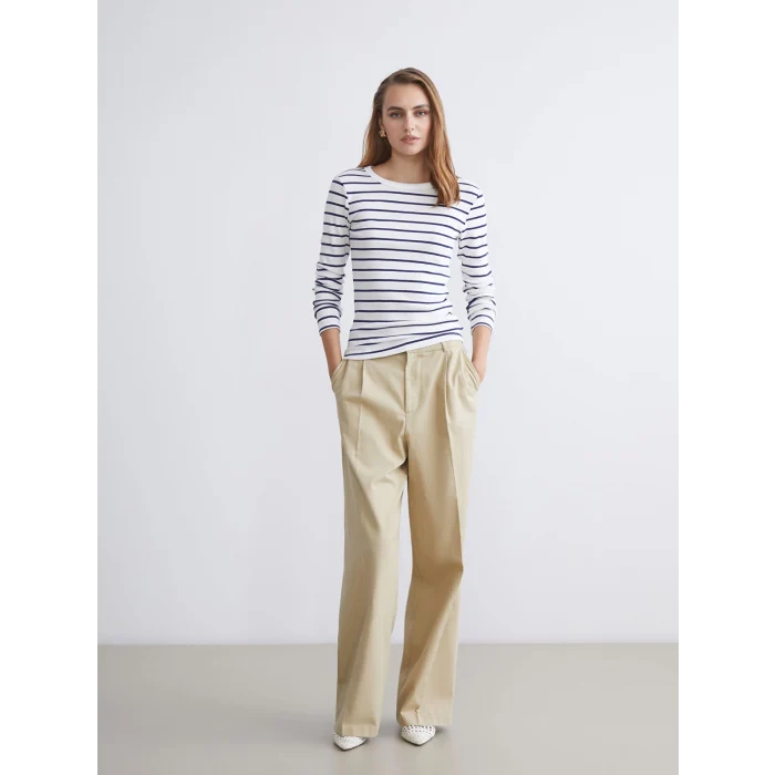 LCWAIKIKI Classic Lacivert Bisiklet Yaka Çizgili Kadın Body