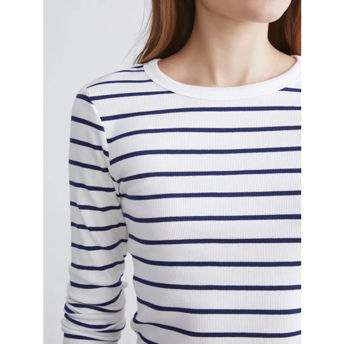 LCWAIKIKI Classic Lacivert Bisiklet Yaka Çizgili Kadın Body