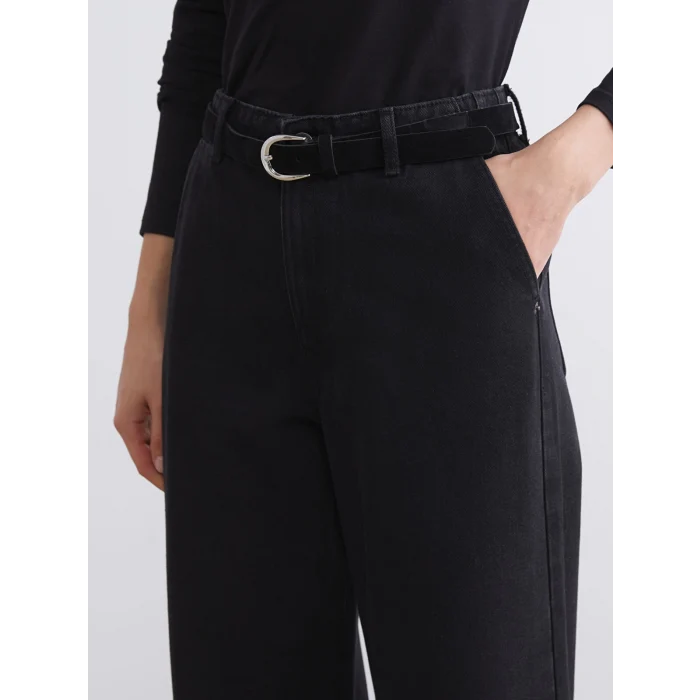 LCW Jeans Siyah Beli Kemerli Wideleg Kadın Jean Pantolon