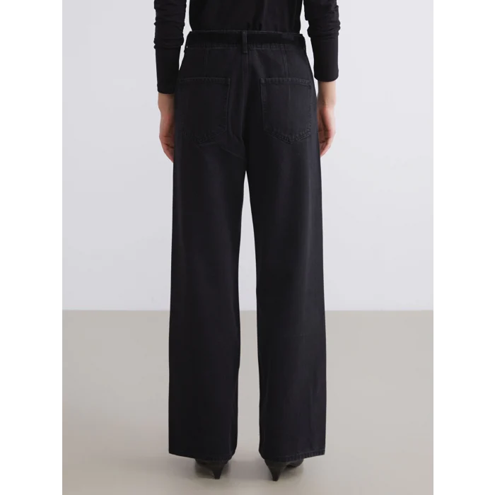 LCW Jeans Siyah Beli Kemerli Wideleg Kadın Jean Pantolon