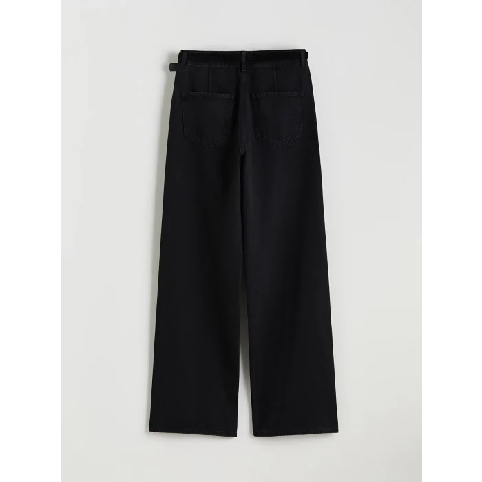 LCW Jeans Siyah Beli Kemerli Wideleg Kadın Jean Pantolon