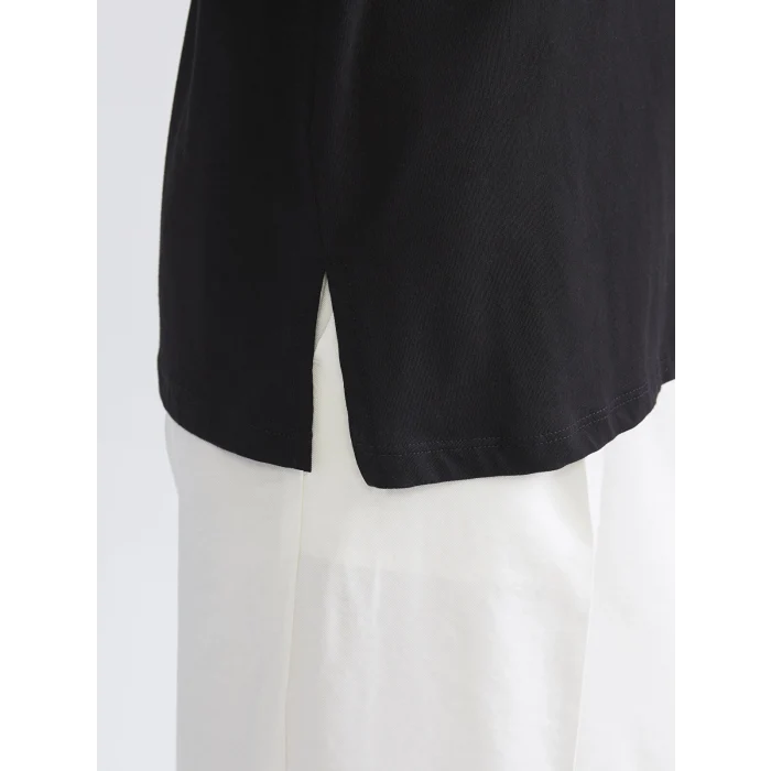 LCW Grace Siyah Bisiklet Yaka Çiçek Nakışlı Bluz