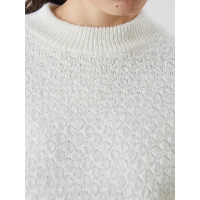 LCWAIKIKI Classic Ekru Bisiklet Yaka Kendinden Desenli Kadın Triko Kazak