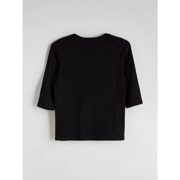 LCW Grace Siyah Bisiklet Yaka Çiçek Nakışlı Bluz