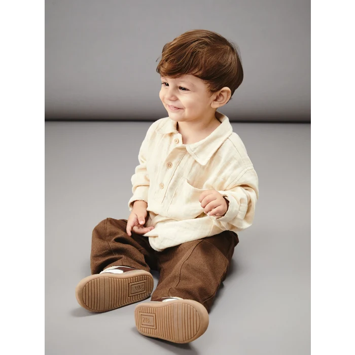 LCW baby Bej Erkek Bebek Gömlek ve Pantolon 2li Takım