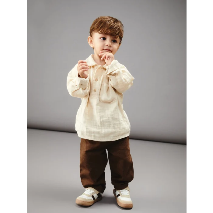 LCW baby Bej Erkek Bebek Gömlek ve Pantolon 2li Takım