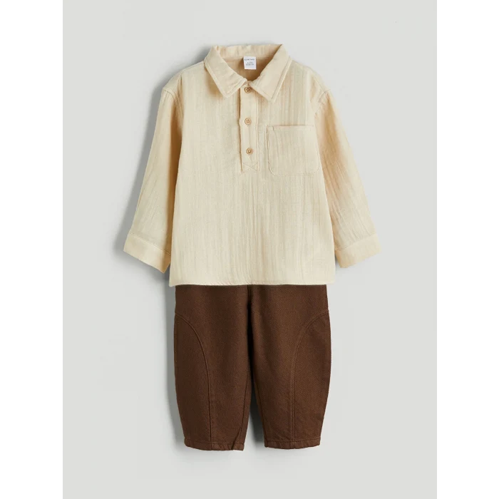 LCW baby Bej Erkek Bebek Gömlek ve Pantolon 2li Takım