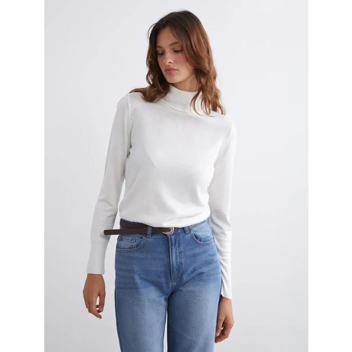 LCWAIKIKI Classic Ekru Balıkçı Yaka Kadın Triko Kazak