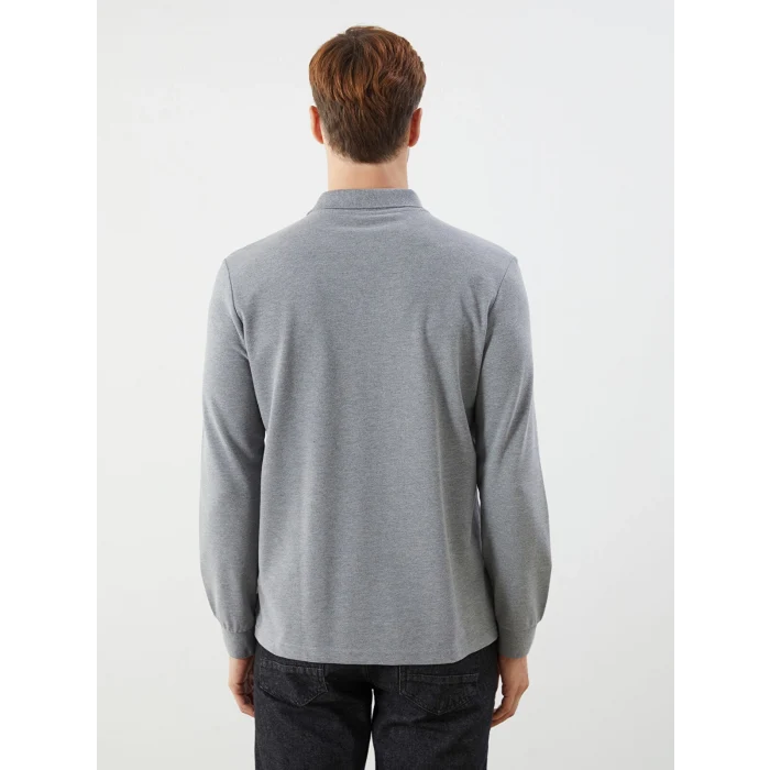 LCWAIKIKI Classic Gri Polo Yaka Uzun Kollu Pike Erkek Tişört