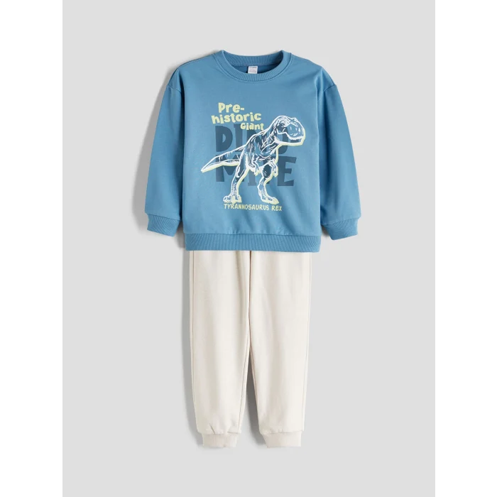 LCW Kids Mavi Baskılı Erkek Çocuk Sweatshirt ve Eşofman Alt 2li