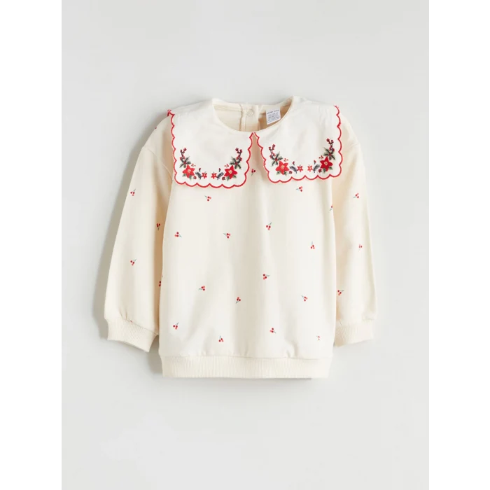 LCW baby Ekru Bebe Yaka Kız Bebek Sweatshirt ve Tayt 2li