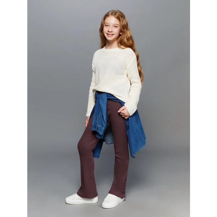 LCW Kids Mürdüm Beli Lastikli İspanyol Paça Kız Çocuk Tayt