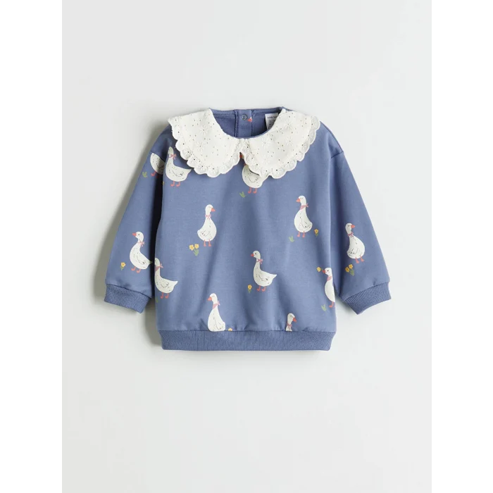 LCW baby Indigo Bebe Yaka Kız Bebek Sweatshirt ve Tayt 2li