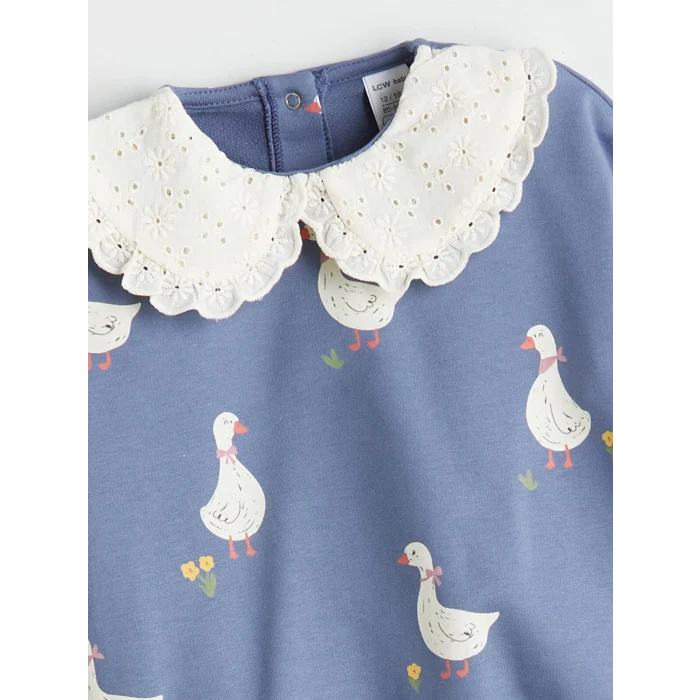 LCW baby Indigo Bebe Yaka Kız Bebek Sweatshirt ve Tayt 2li