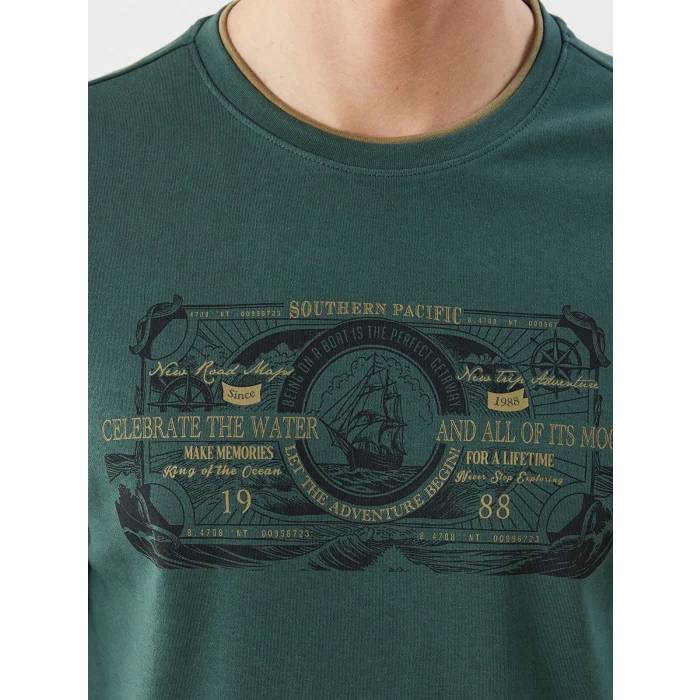 LCWAIKIKI Classic Yeşil Bisiklet Yaka Uzun Kollu Baskılı Erkek Sweatshirt