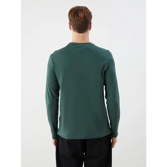 LCWAIKIKI Classic Yeşil Bisiklet Yaka Uzun Kollu Baskılı Erkek Sweatshirt