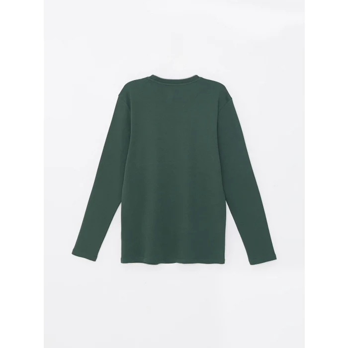 LCWAIKIKI Classic Yeşil Bisiklet Yaka Uzun Kollu Baskılı Erkek Sweatshirt