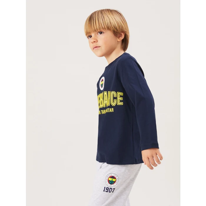 LCW Kids Lacivert Bisiklet Yaka Fenerbahçe Baskılı Erkek Çocuk Pijama Takımı