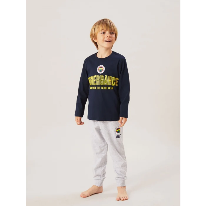 LCW Kids Lacivert Bisiklet Yaka Fenerbahçe Baskılı Erkek Çocuk Pijama Takımı