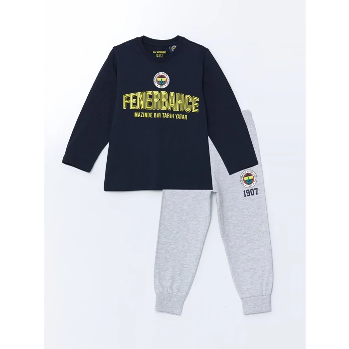 LCW Kids Lacivert Bisiklet Yaka Fenerbahçe Baskılı Erkek Çocuk Pijama Takımı